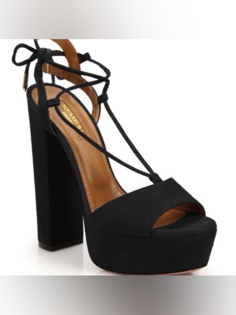 Aquazzura Austin Plateau Platform Heels in black suede size 38.5